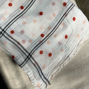 Lightweight White Polka Dot Scarf with Coral Accents